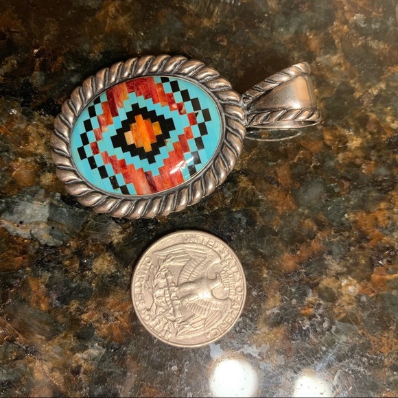 Carolyn Pollack Spiny oyster/turquoise pendant - Picture 6 of 8